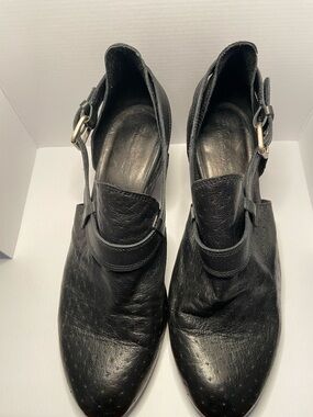 Black Leather Chunky Heel